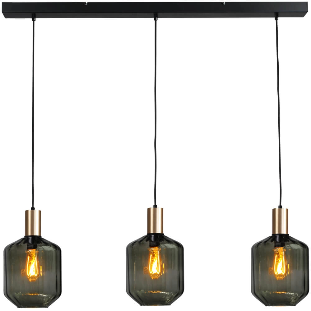 3-flammige Hängelampe - Gold - Porto mit grünen Jagger-Gläsern