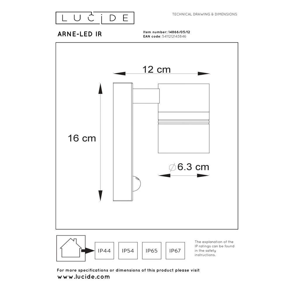 Wandscheinwerfer Arne-Led Ir Chrom nach unten mit Sensor Lucide 5411212143846