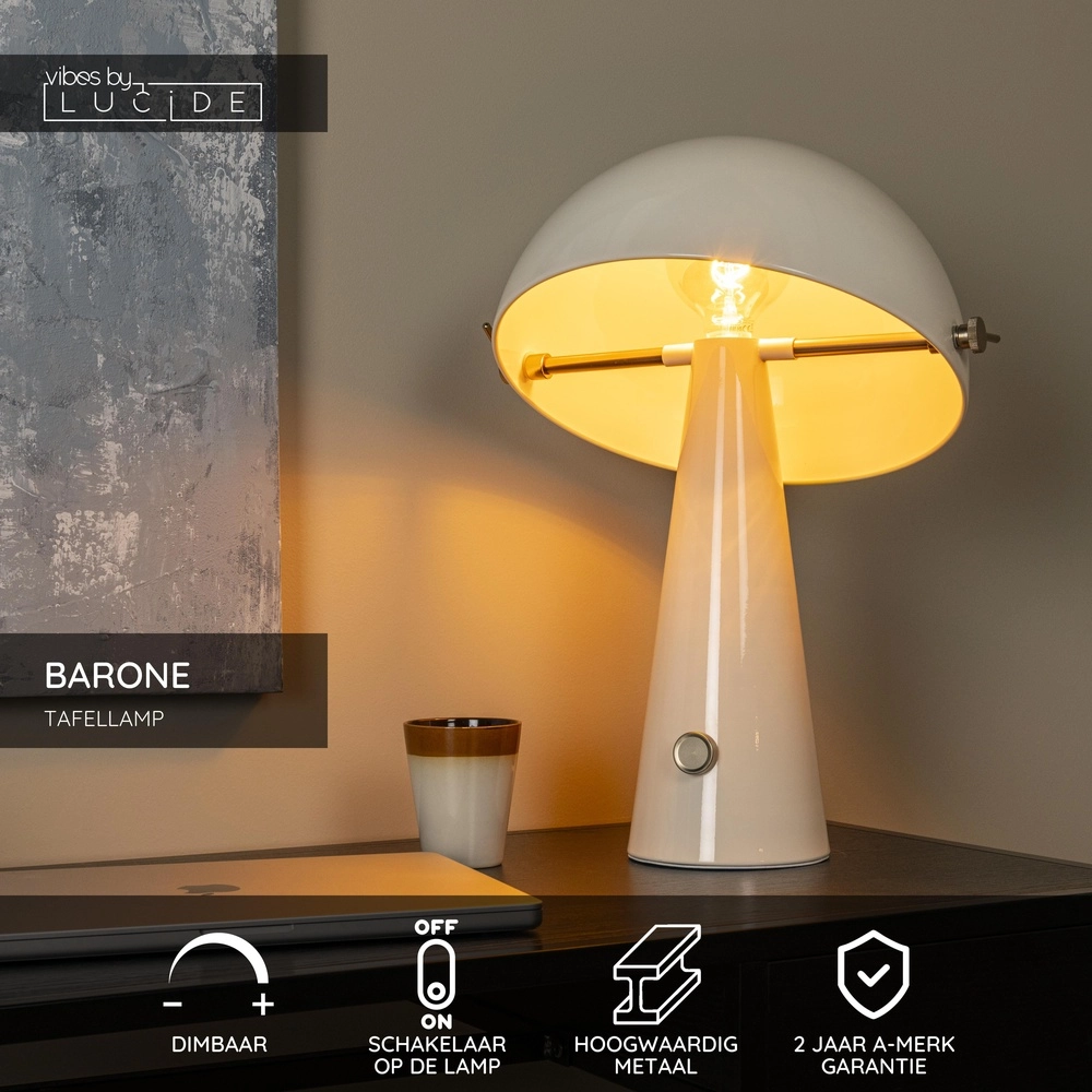 Tischlampe Barone Creme 38 cm Lucide Vibes 5411212650108