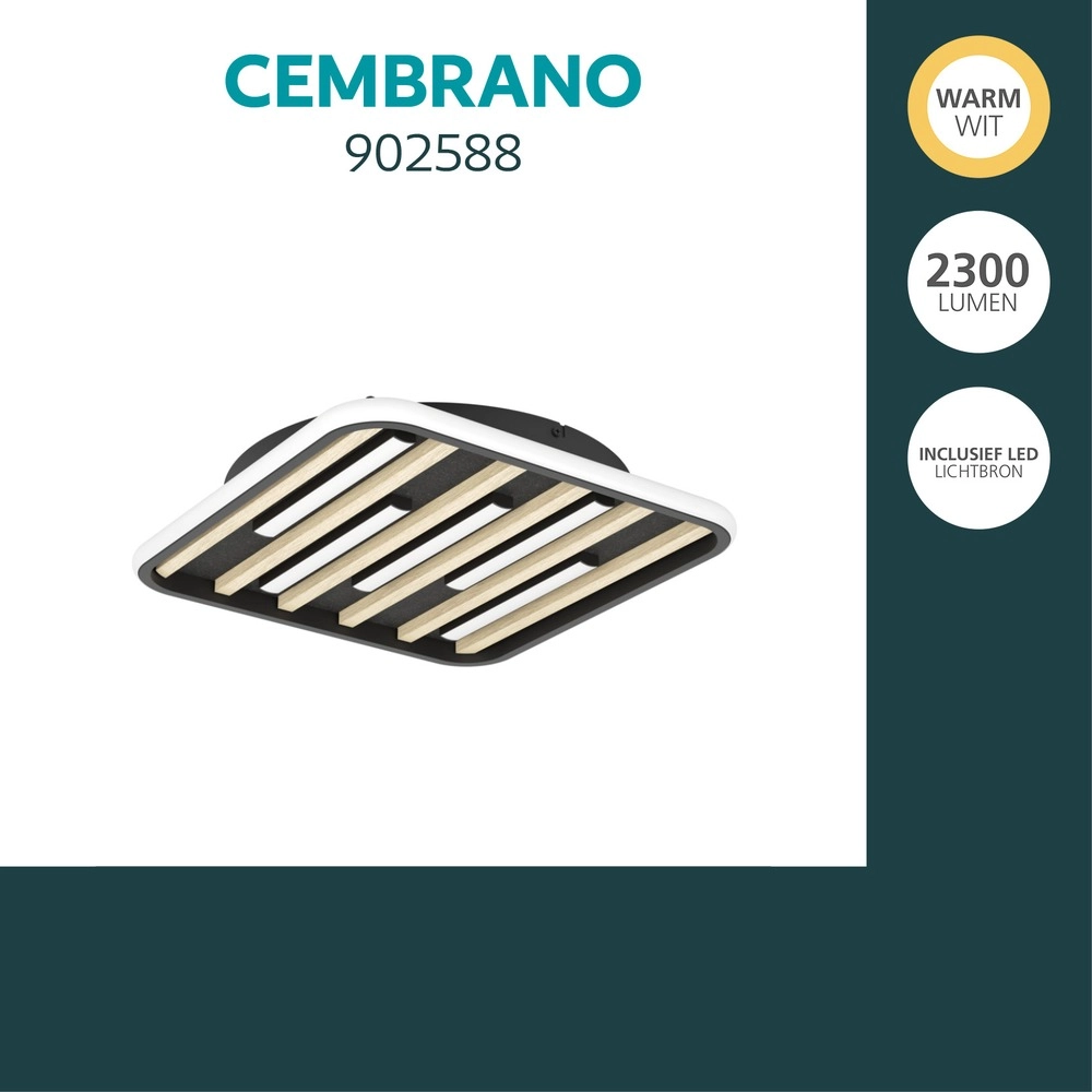 Moderne Deckenlampe Cembrano Schwarz mit Holzquadrat Eglo 9008606388141