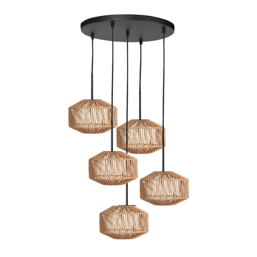 5-Licht Pendellampe Ropex mit Rattanhauben Steinhauer 8712746183191