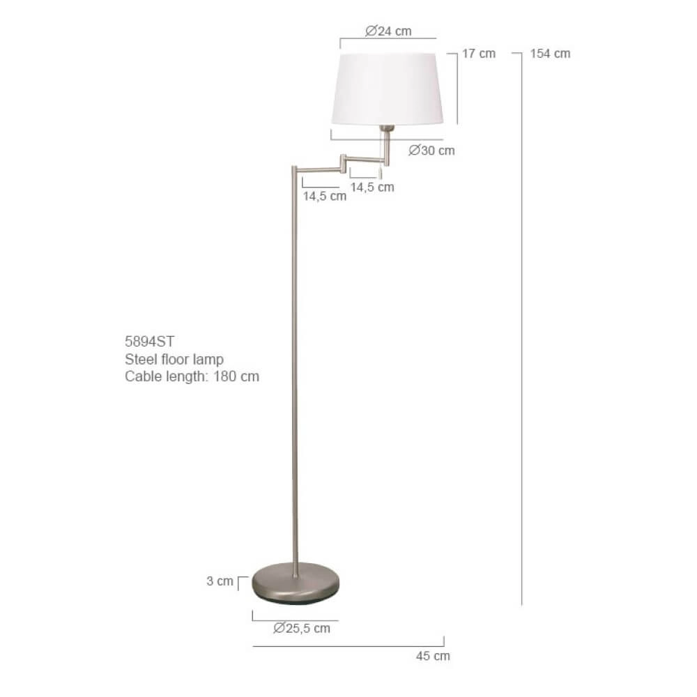 Stehlampe Mexlite 154 cm Metallgrau mit weißer Kapuze Steinhauer 8712746048094