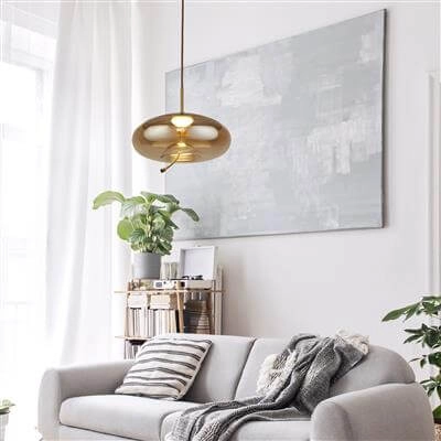 Hängelampe Glas Lisbon rotes Kupfer mit bernsteinfarbenem Rundglas Searchlight 5053423188348