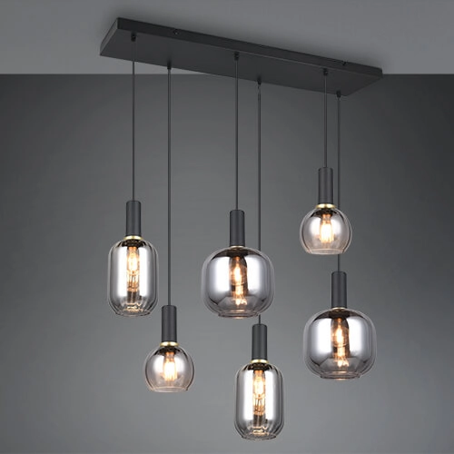 Hängelampe für das Esszimmer Diva 6-flammig – Rauchglas
