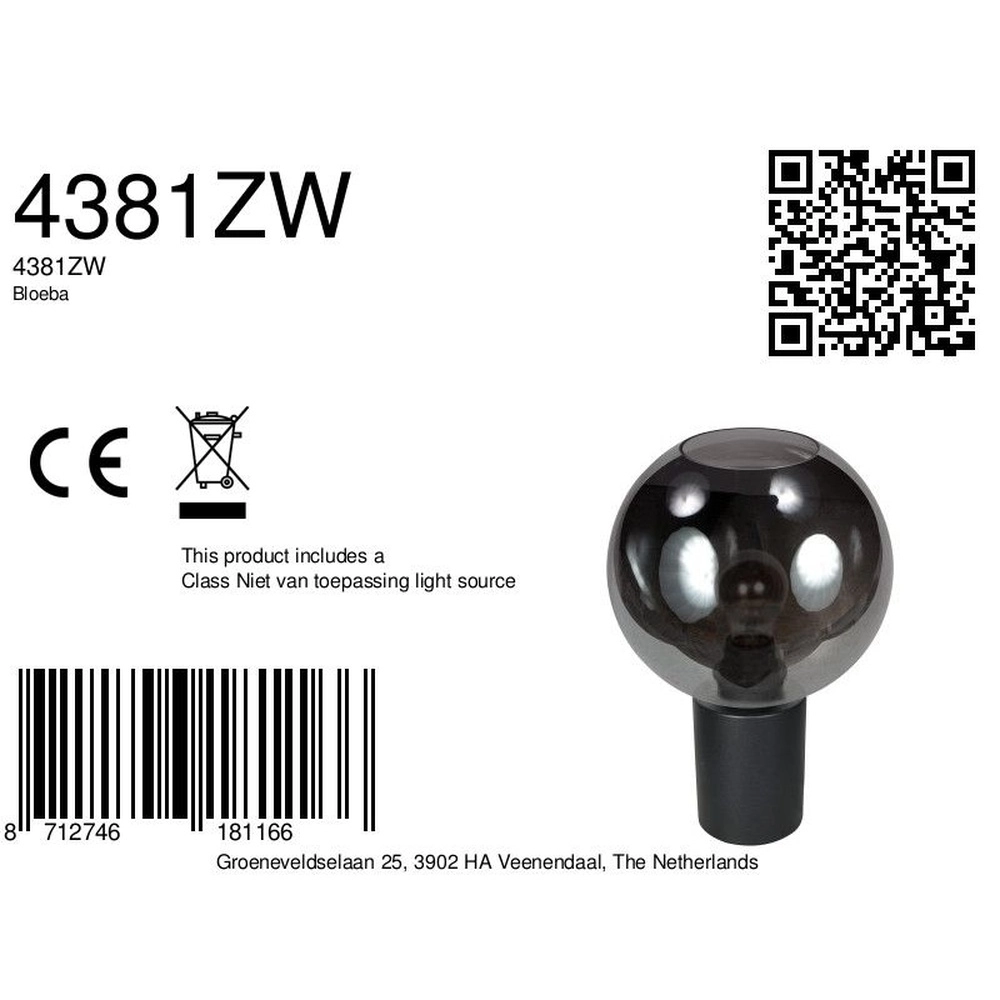 Tischlampe Bloeba Kugel Rauchglas Ø 25cm Steinhauer 8712746181166