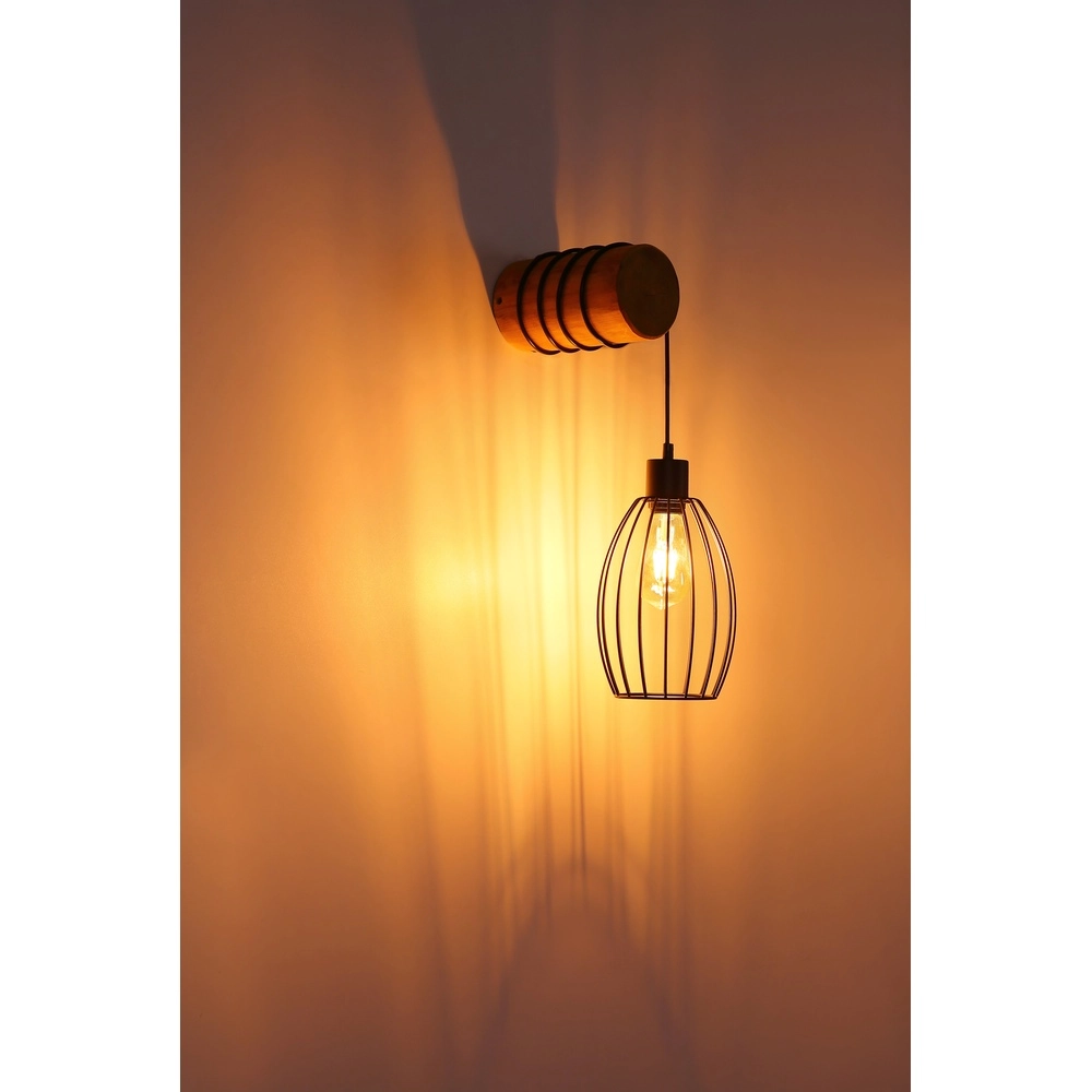 Wandlicht Berti Schwarz mit Holz Globo 9007371580330