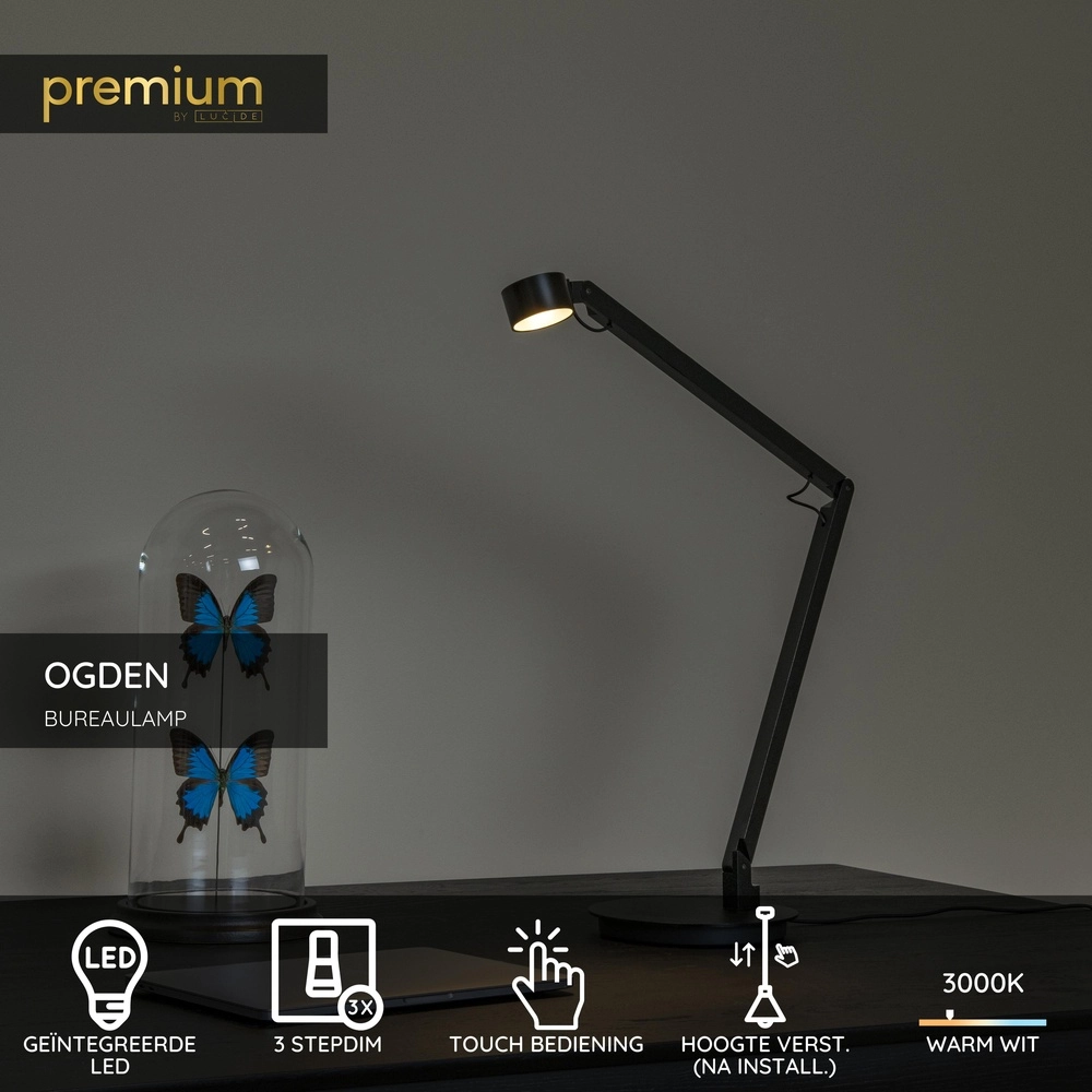 Schreibtischlampe Ogden Schwarz Premium by Lucide 5411212560292