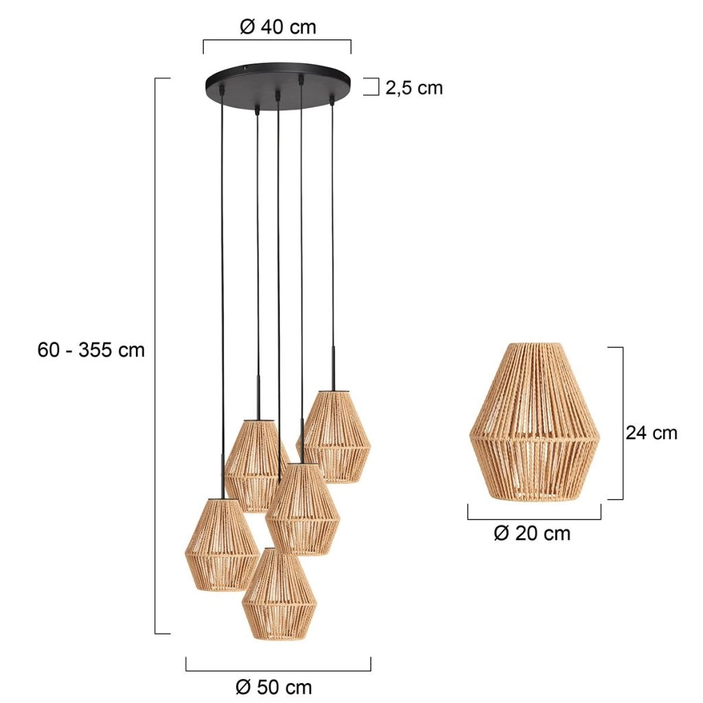 Pendellampe 5-Leuchten Ropex mit Rattanhauben Steinhauer 8712746183207