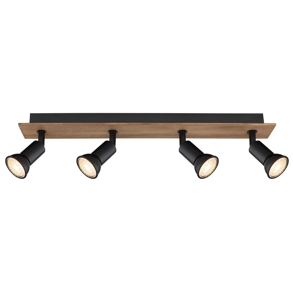Deckenscheinwerfer Drew Schwarz mit Holz 4-Licht Globo 9007371436781