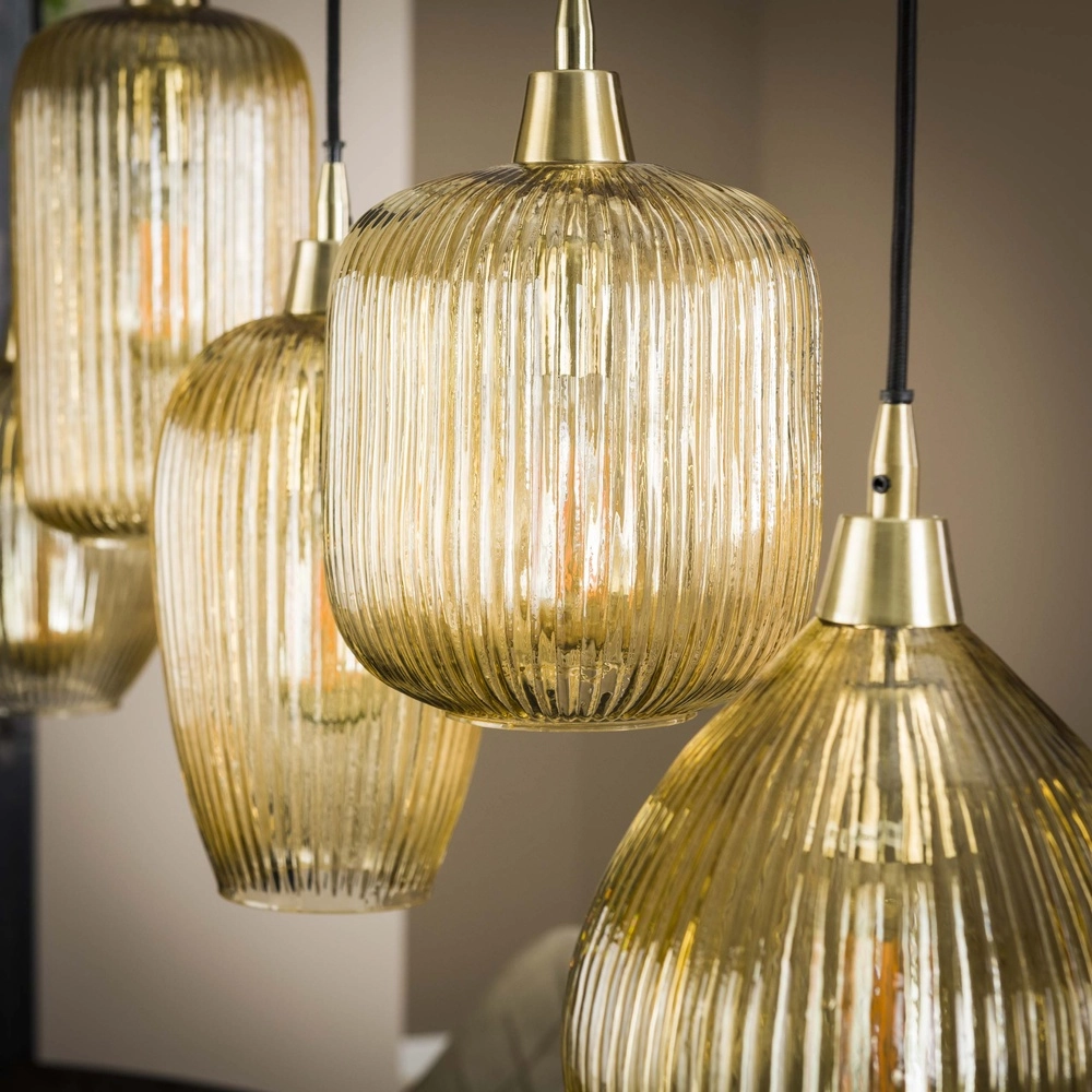 5-Licht Glas-Pendellicht Stripe mit Bernsteinglas Lyora 8716803511170