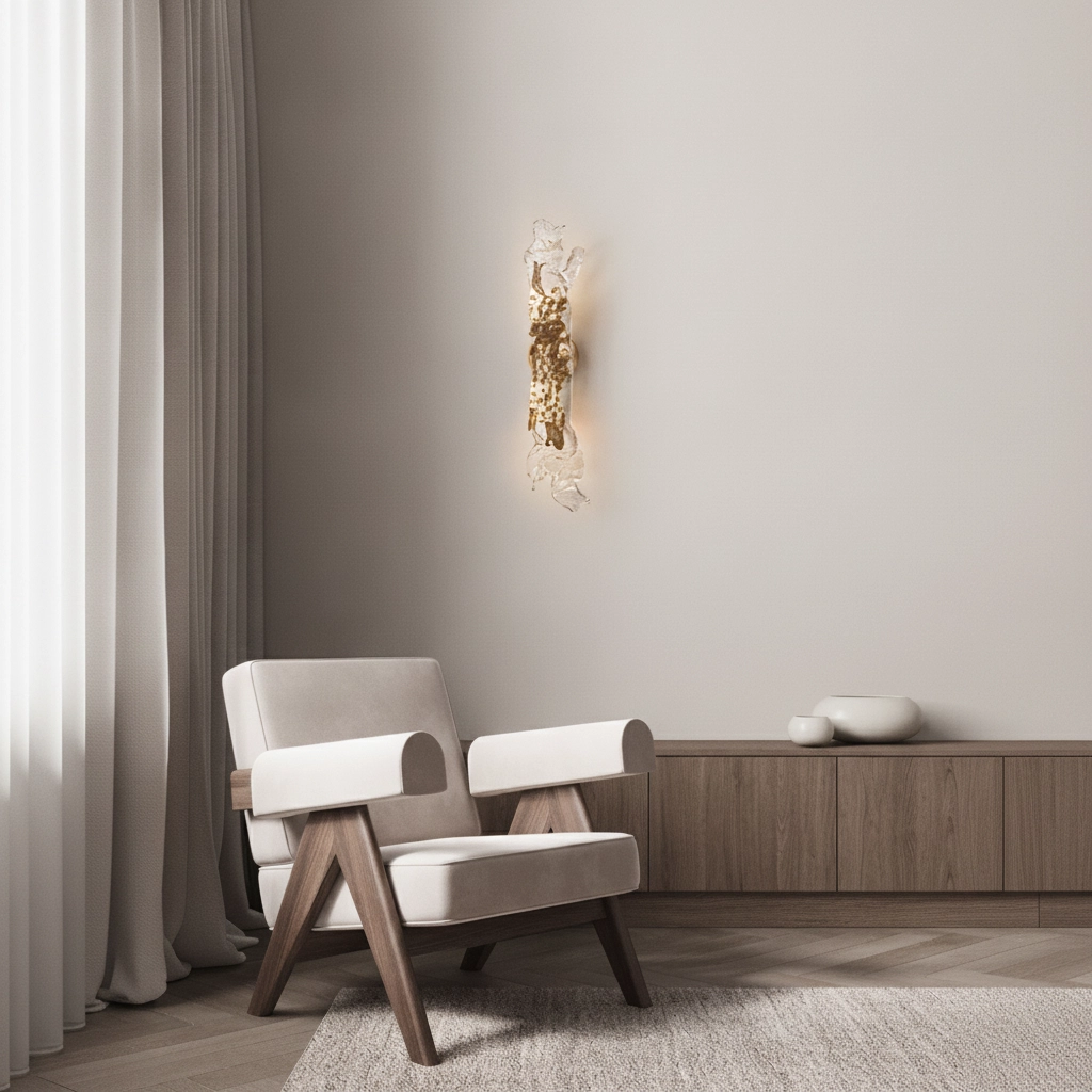 Goldene Wandlampe Avesa mit klarem Glas