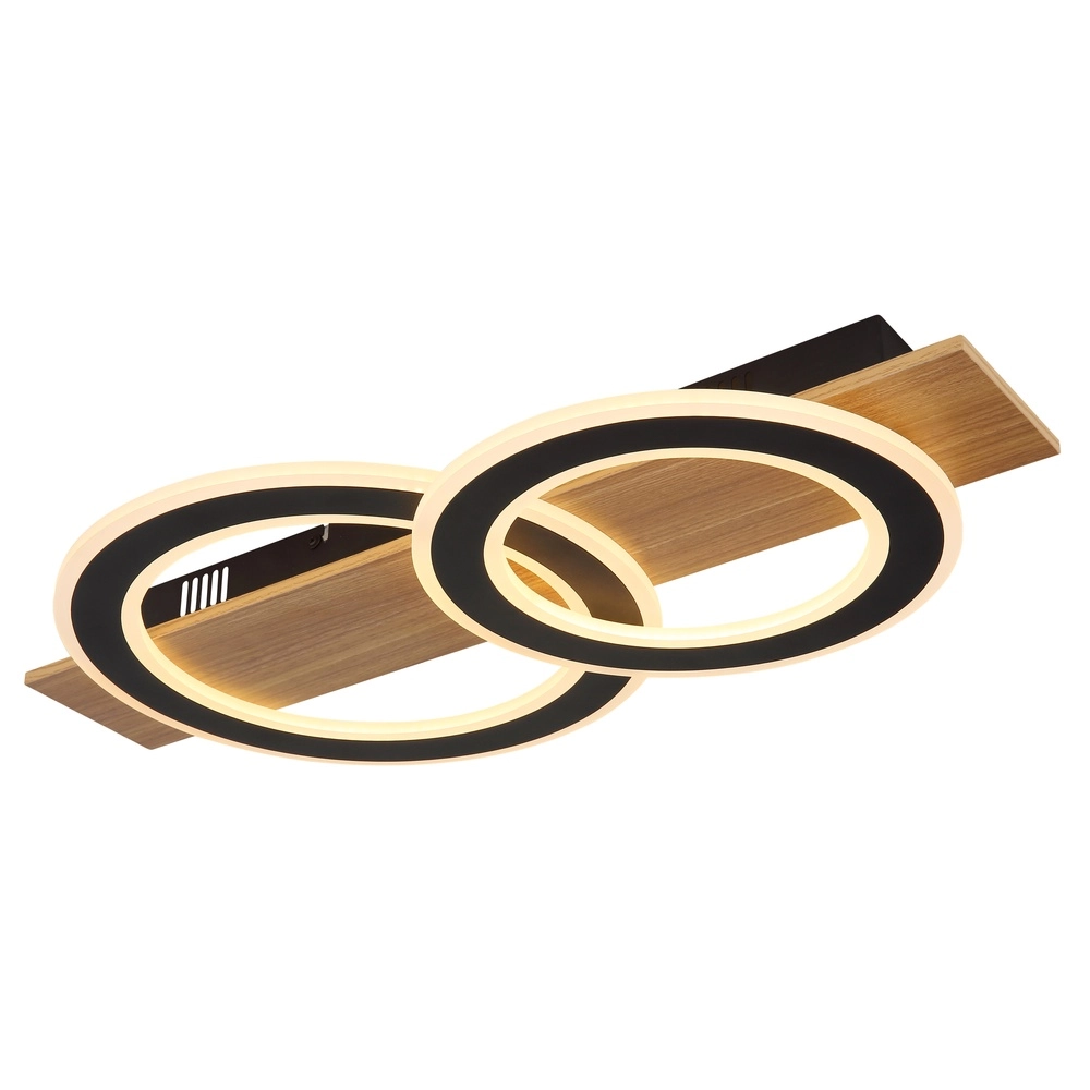 Design-Deckenlampe Jayden Schwarz mit Holz 3 Ringe
