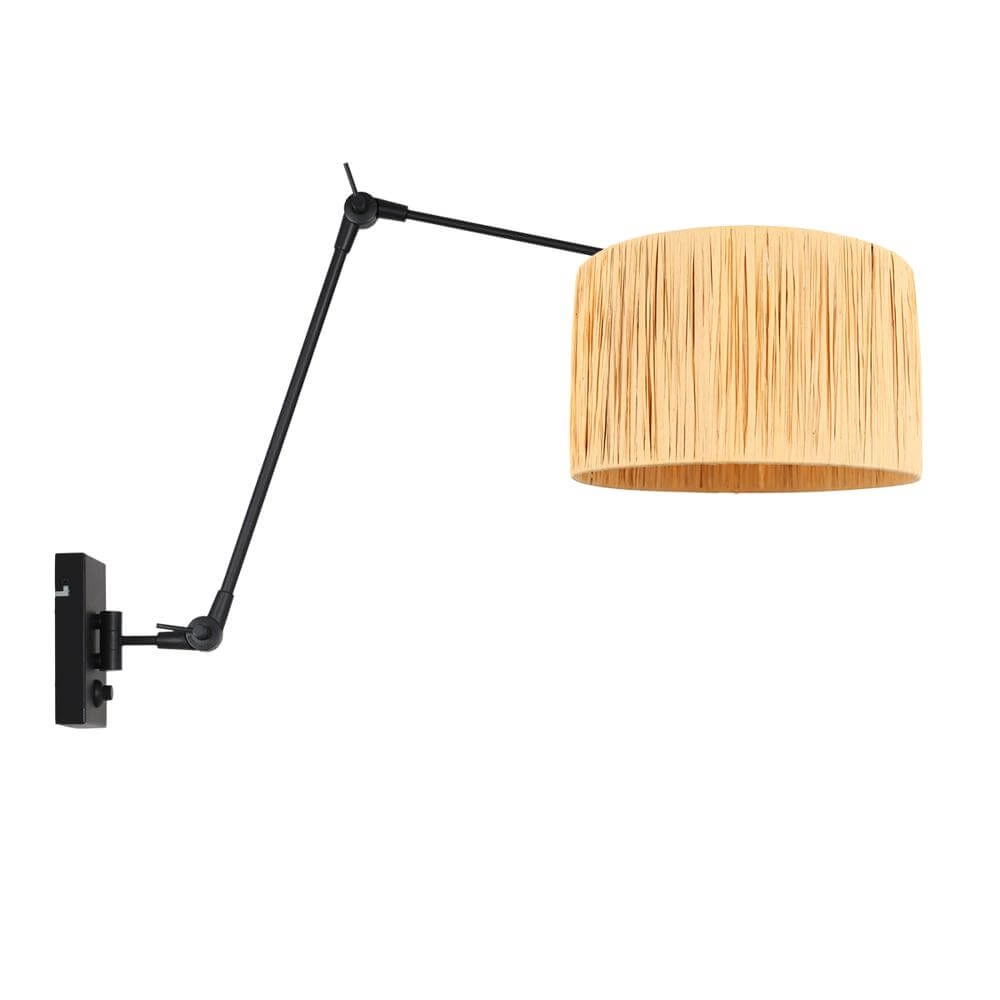 Wandleuchte Prestige Chic schwarz mit Strohschirm