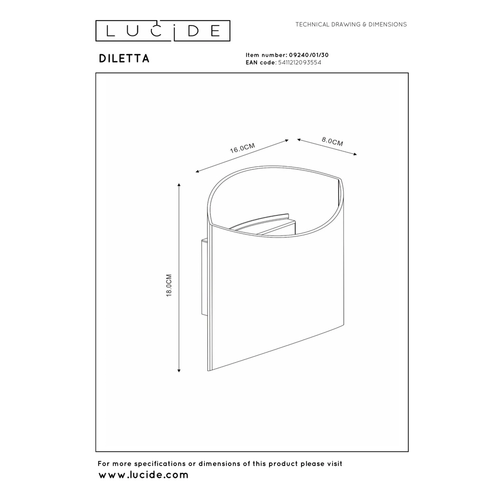 Design-Wandlampe Diletta Schwarz Lucide 5411212093554