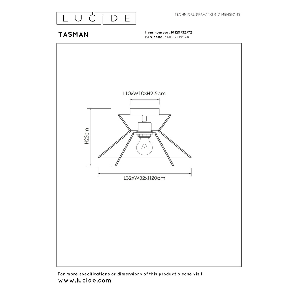Deckenlampe Tasman Rattan Ø 32 cm Lucide 5411212105974