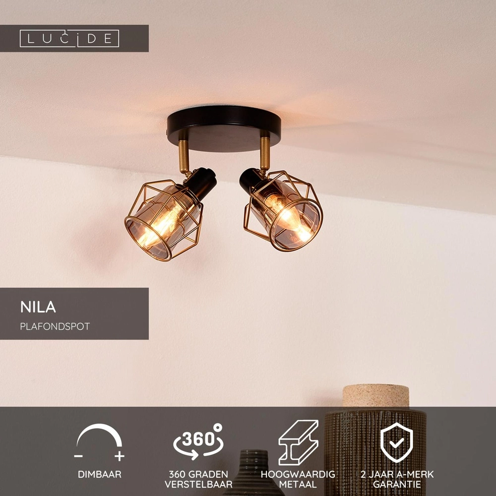 Deckenlampe Nila 2-Licht Schwarz Lucide 5411212770981