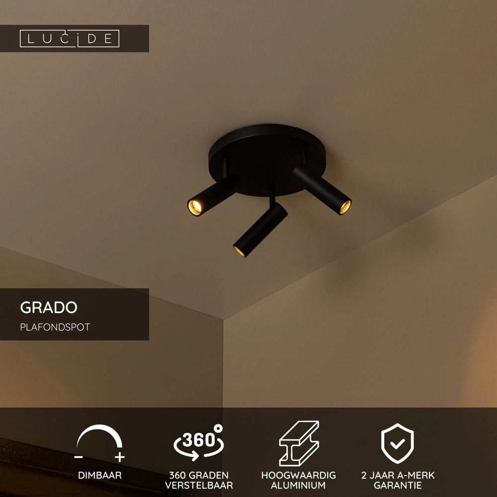 Elegante Deckenlampe Grado 3-Licht Schwarz Lucide 5411212221681