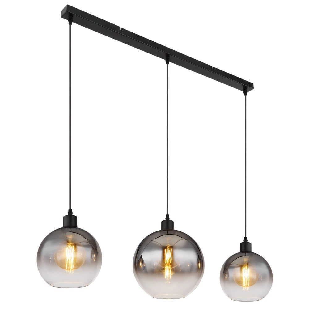 Schwarze Pendelleuchte Newcastle Sphere Rauchglas 3-flammig