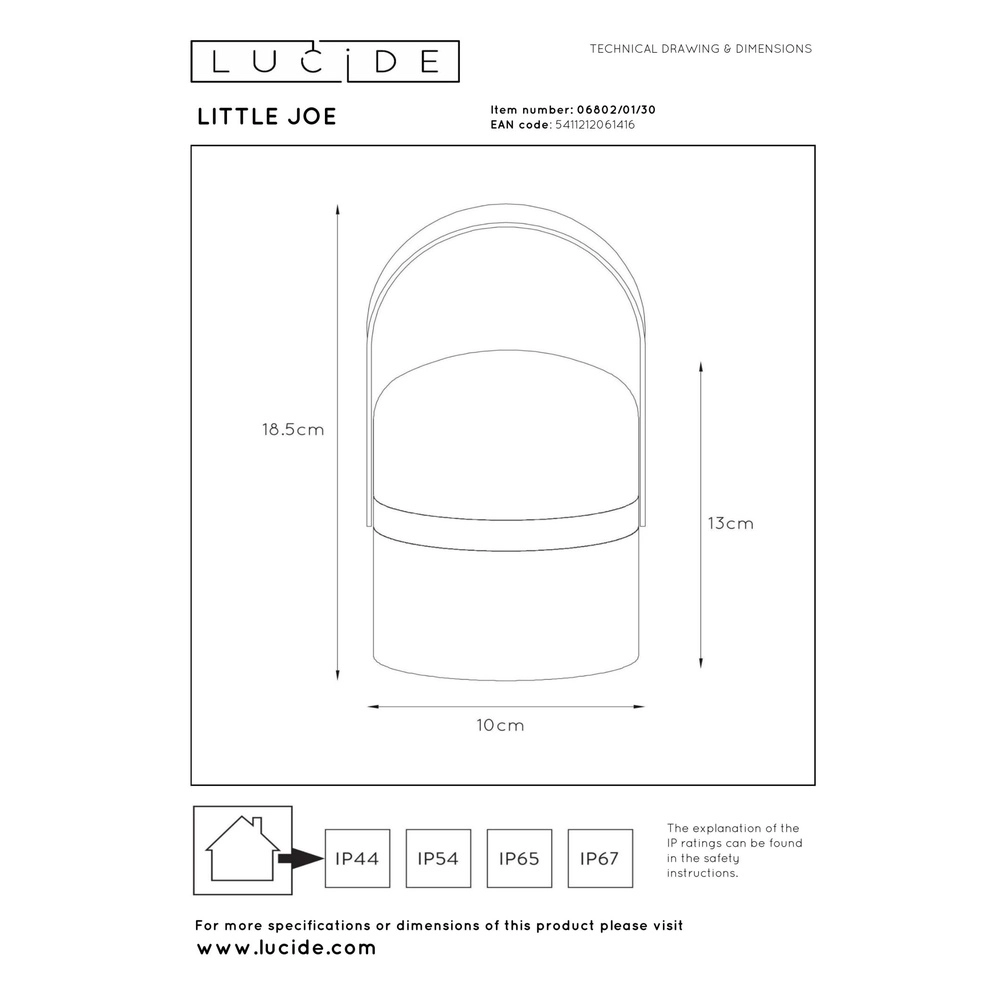 Wiederaufladbare Tischlampe Little Joe Schwarz Lucide 5411212061416