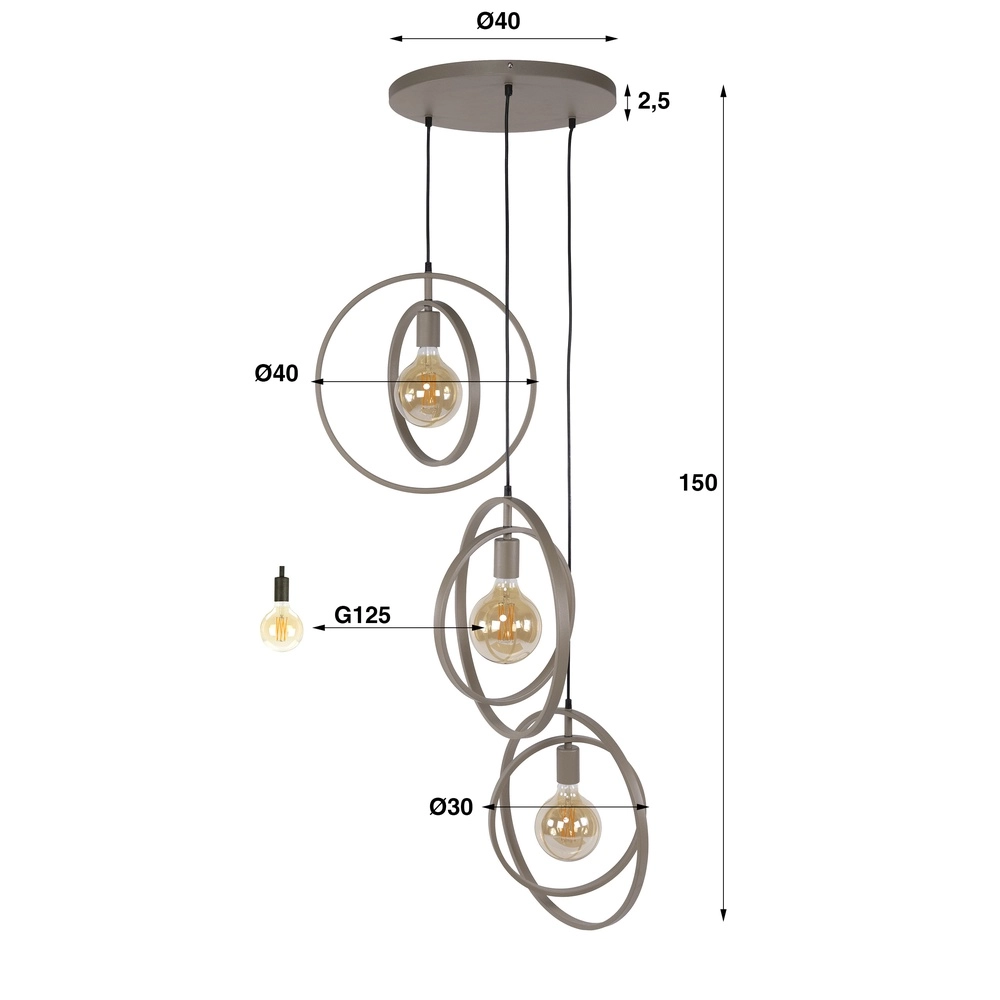 Esstisch mit 3-Licht Pendellampe Turn Ø 40cm – Sand – exzl E27 Lyora 8716803513136