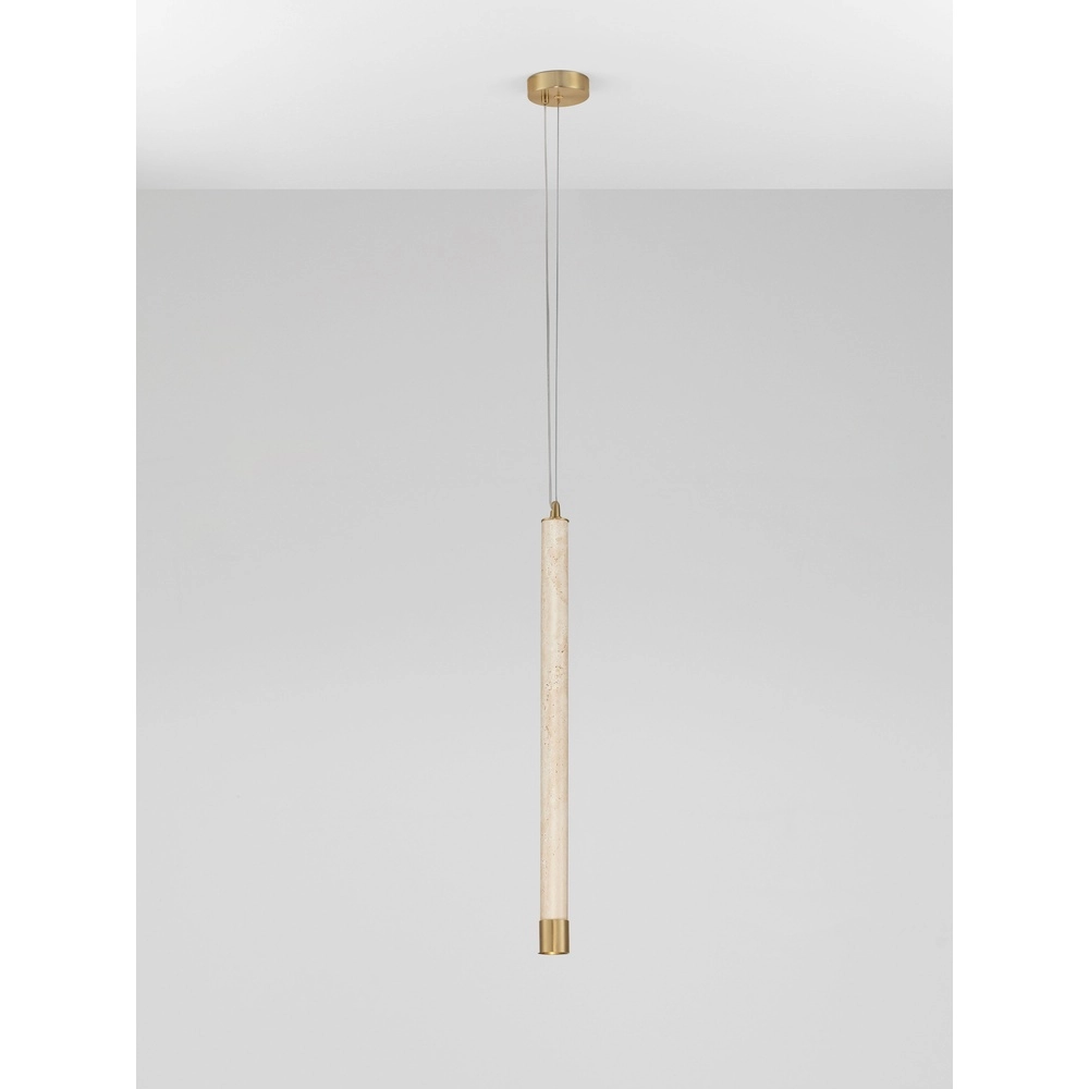 Moderne Pendellampe Muse Gold mit sandbraunem Travertin Lyora 5212017495792