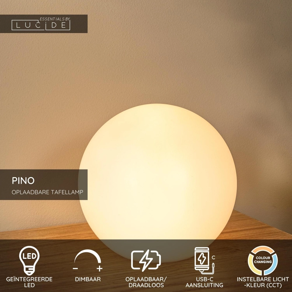Wiederaufladbare Tischlampe Pino M – weiß Lucide 5411212061645