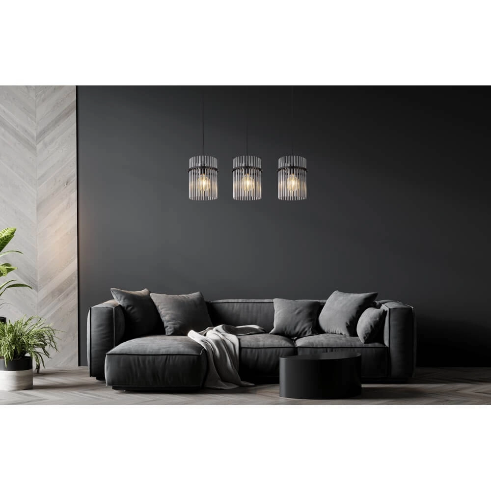 Schwarze Pendelleuchte Gorley mit Rauchglas 3-flammig Globo 9007371445790