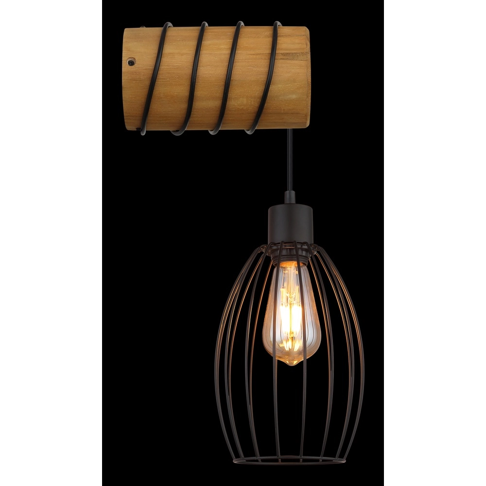 Wandlicht Berti Schwarz mit Holz Globo 9007371580330