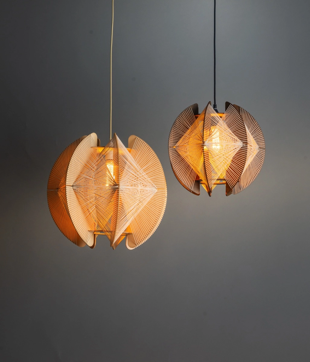 Holz-Pendellampe mit Drähten Jessica Eiche – Ø 40 cm ETH 8720195312147