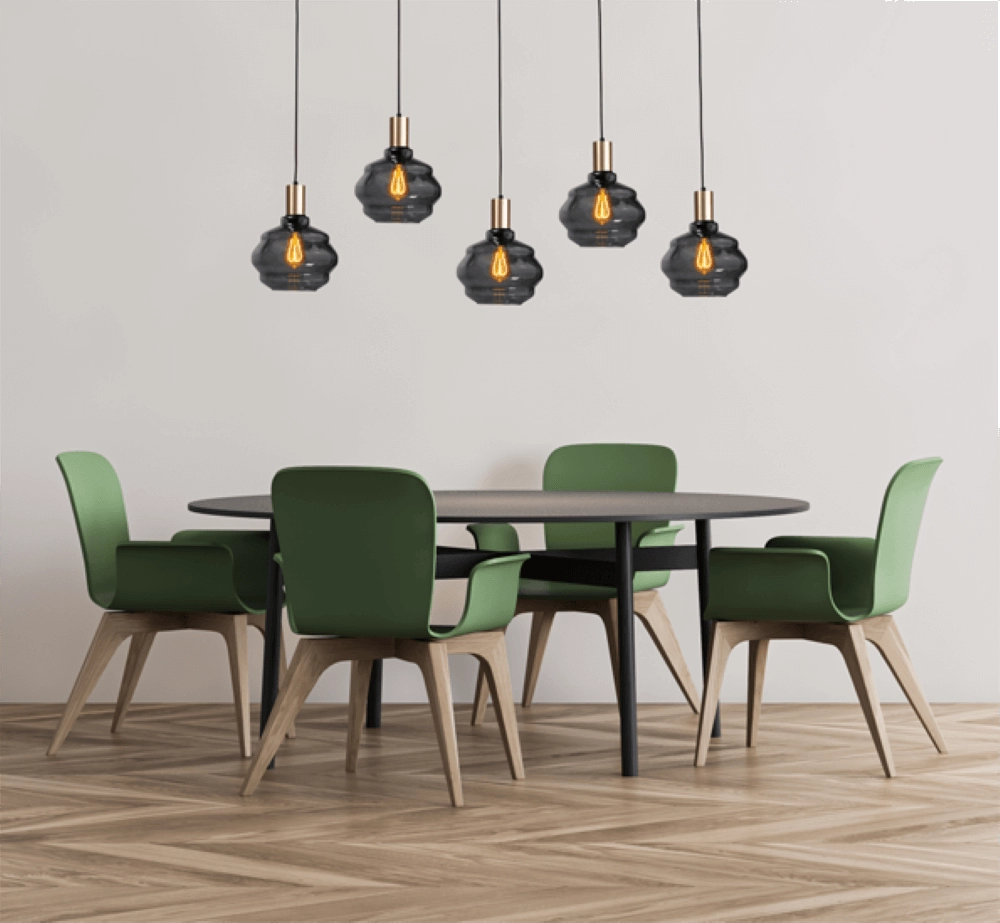 5-flammige Hängelampe - Gold - Porto mit Kugelrauchgläsern - Ø 24cm Masterlight 8718121270142