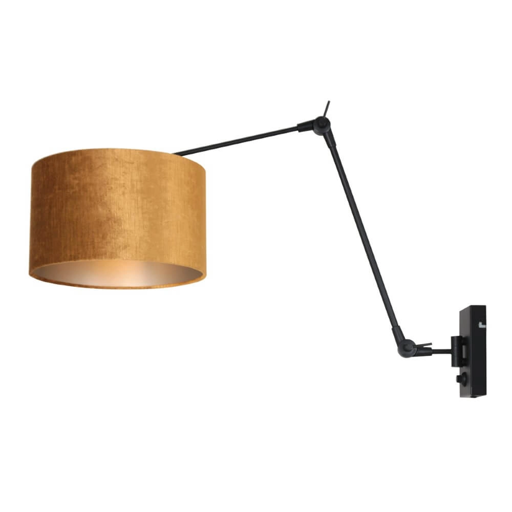 Ländliche Wandlampe Prestige Chic schwarz mit goldenem Samt