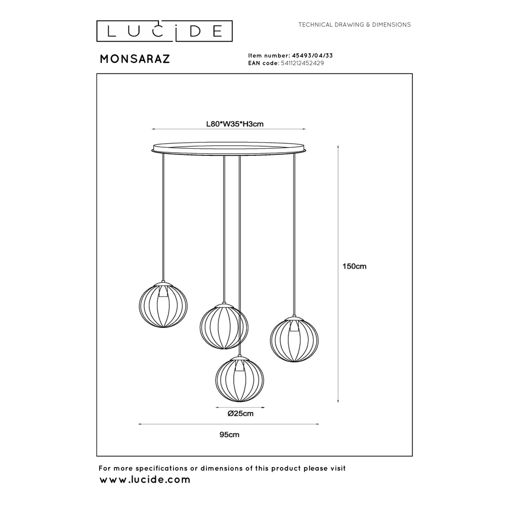 4-Licht Pendellampe Monsaraz Grünes und bernsteinfarbenes Glas Lucide 5411212452429
