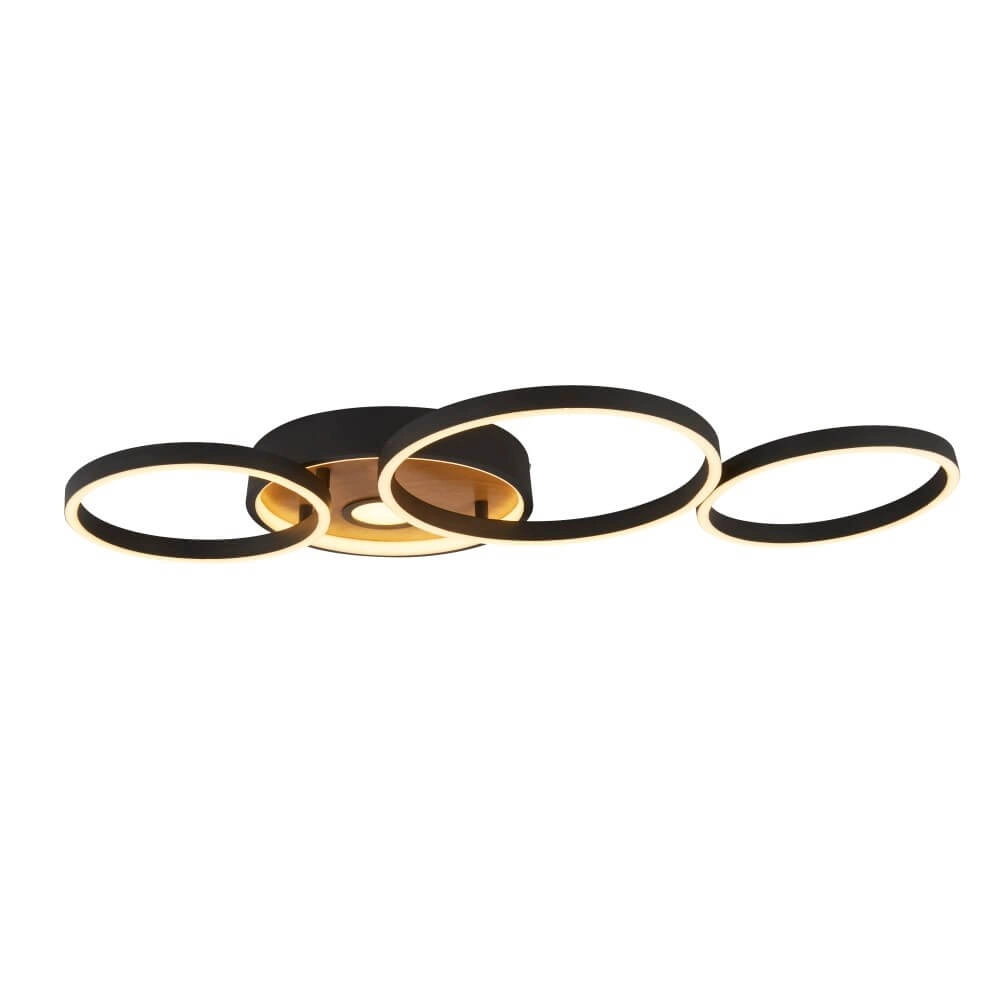 Designer-Deckenleuchte Crosby schwarz mit Holz Searchlight 5053423245218