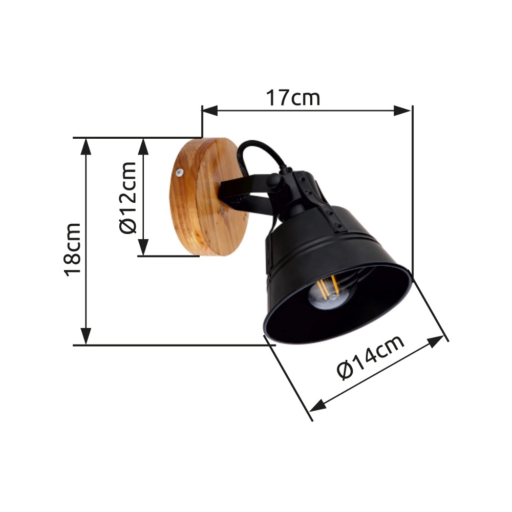 Landwandlampe Günther Schwarz mit Holz Globo 9007371413720