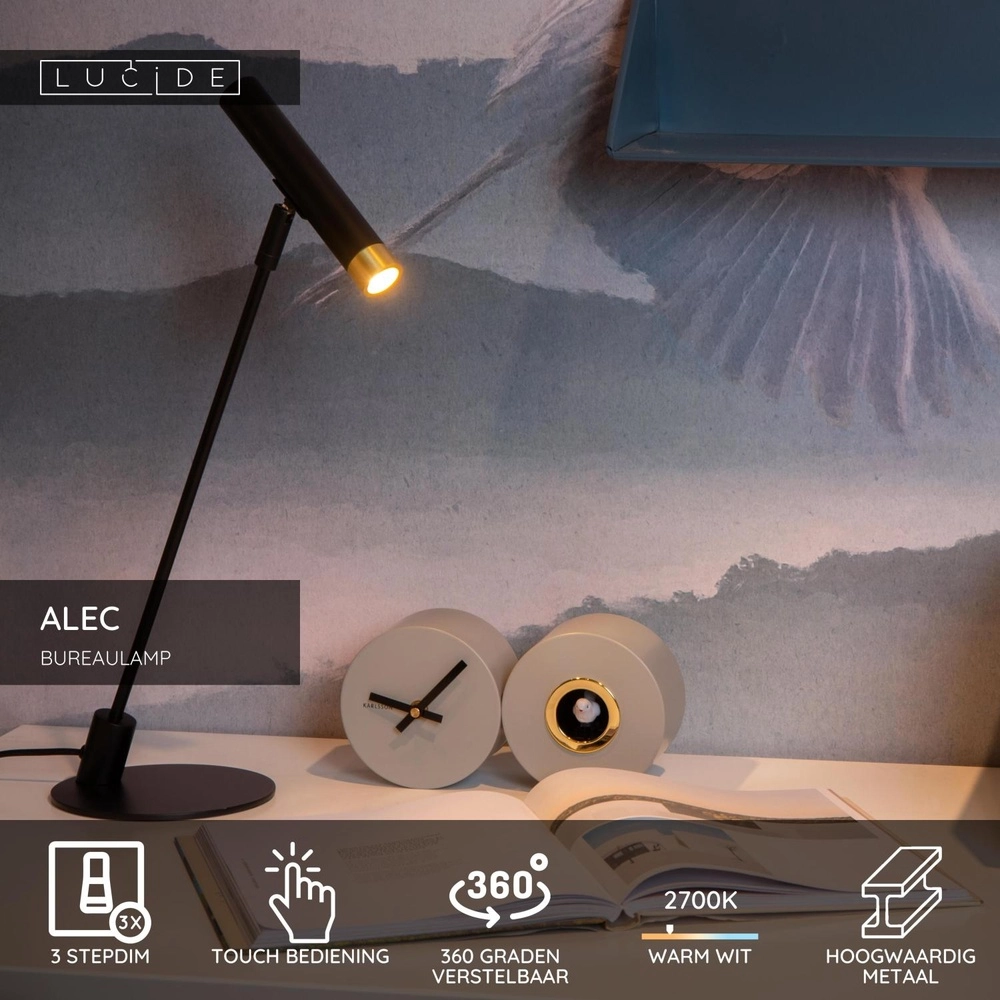 Schreibtischlampe Alec Design Schwarz Lucide 5411212031969