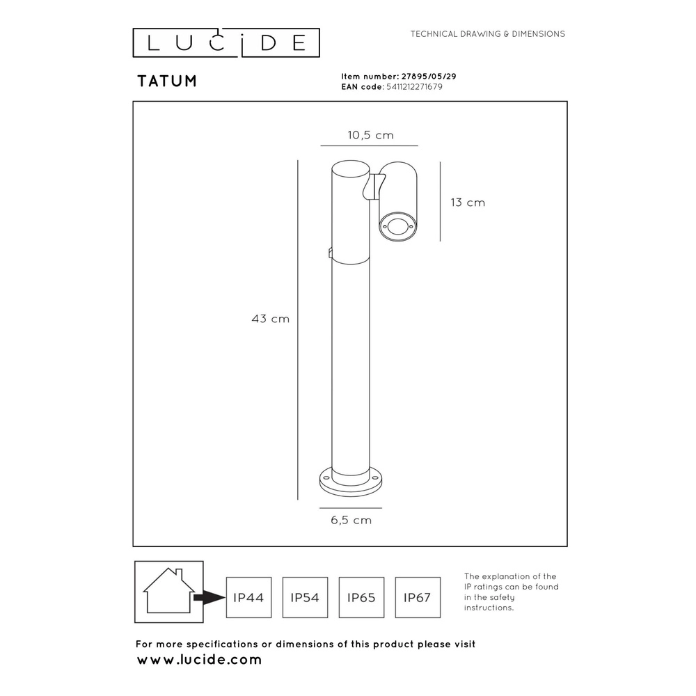 Gartenlampe Tatum Anthrazit Lucide 5411212271679