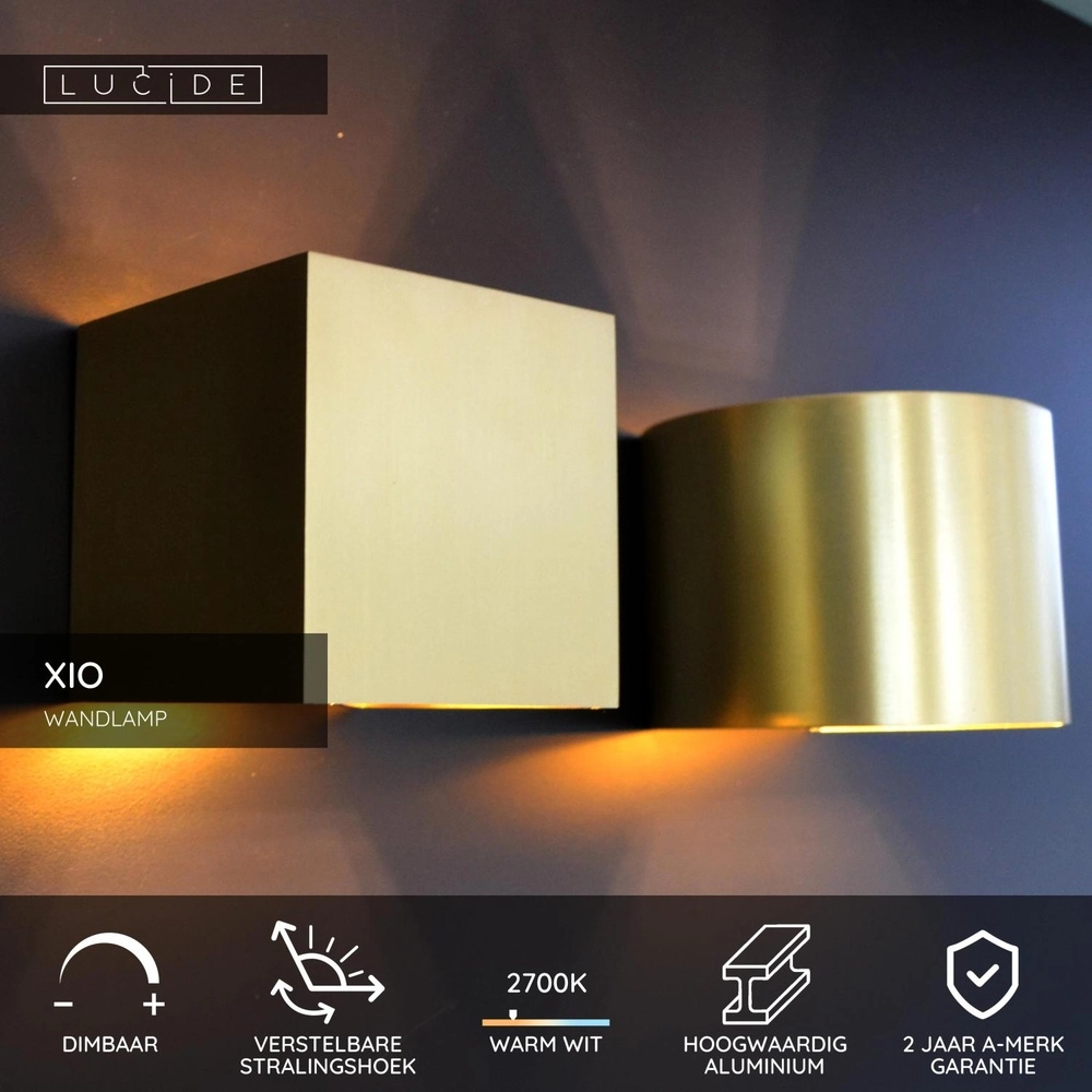 Quadratischer Wandscheinwerfer Xio 2700K Gold Lucide 5411212092441