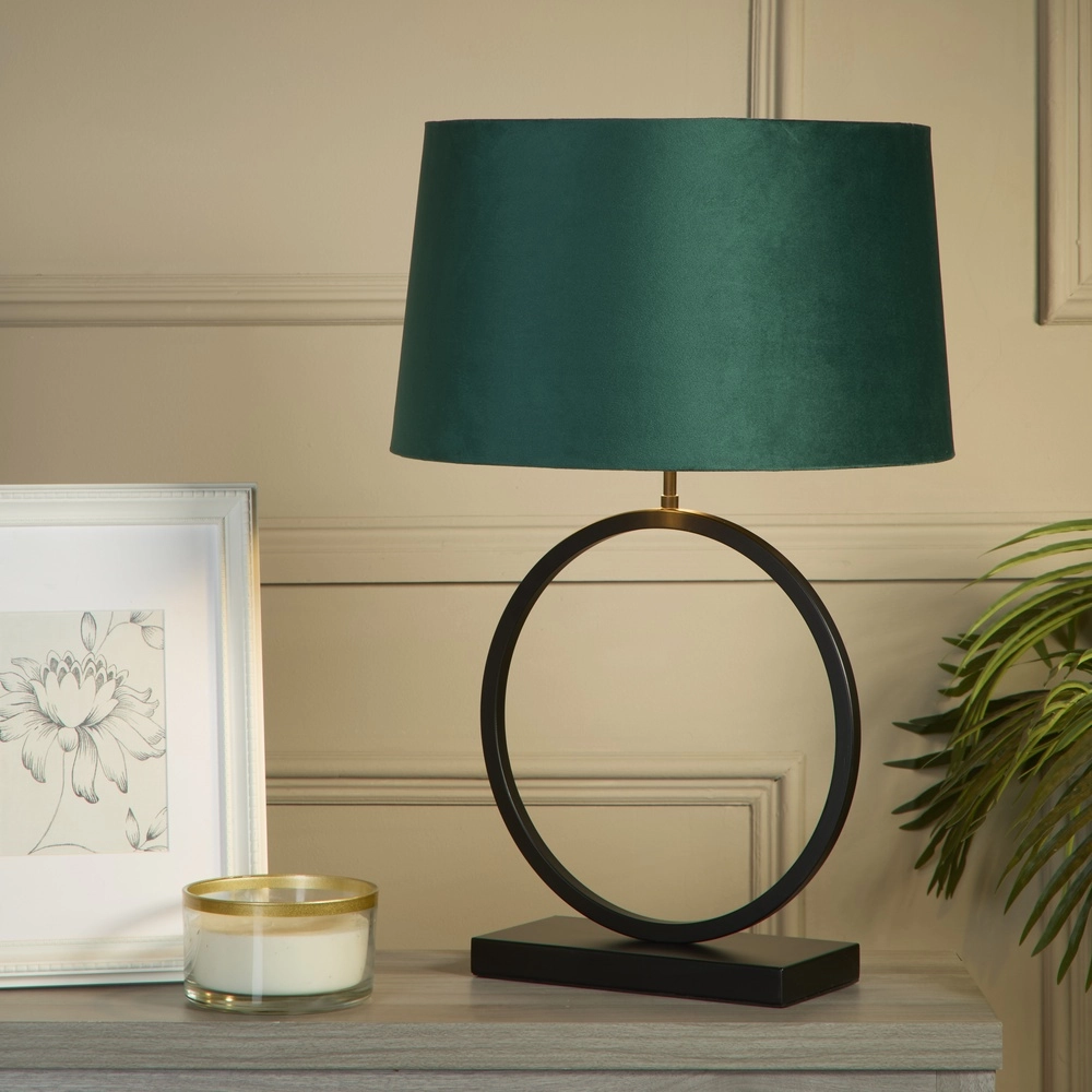 Tischlampe Elegant Schwarz mit smaragdgrüner Kapuze Searchlight 5053423305462