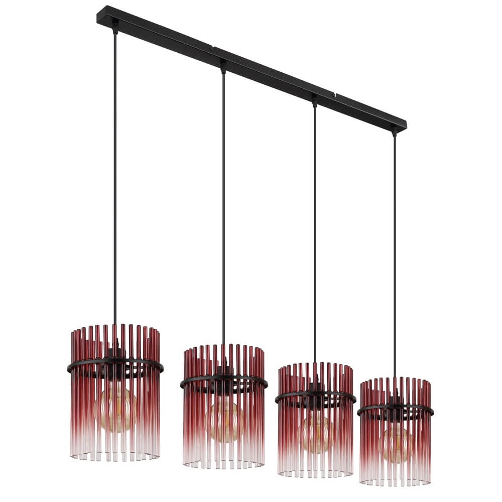 Schwarze Pendelleuchte Gorley mit rotem Glas 4-flammig Globo 9007371471966