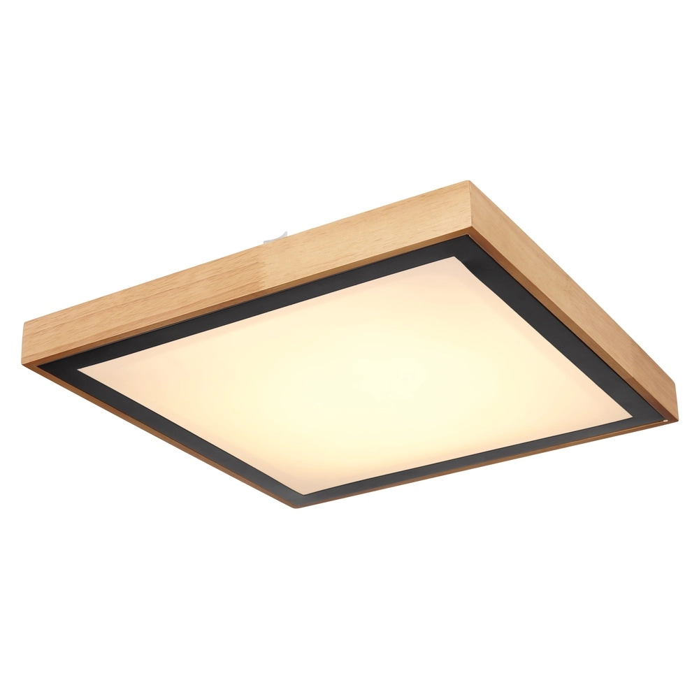 Deckenlampe Bruno 39 cm quadratisch schwarz mit Holz Globo 9007371433469