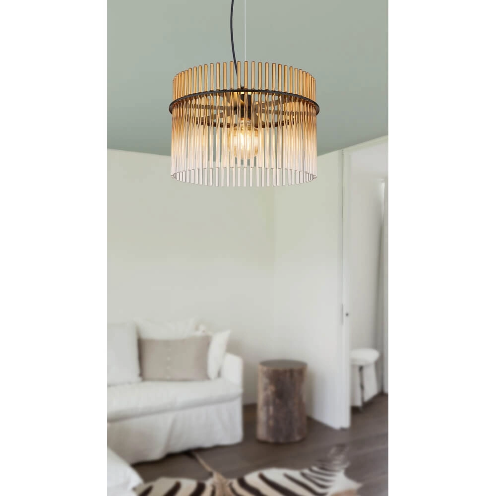 Schwarze Pendelleuchte Gorley mit Braunglas Ø 40cm Globo 9007371465996