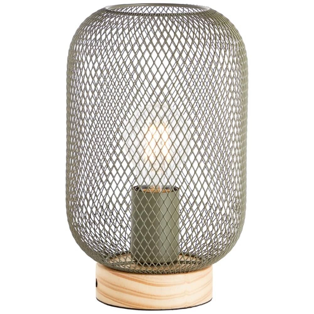 Grüne Tischlampe Giada mit Holz