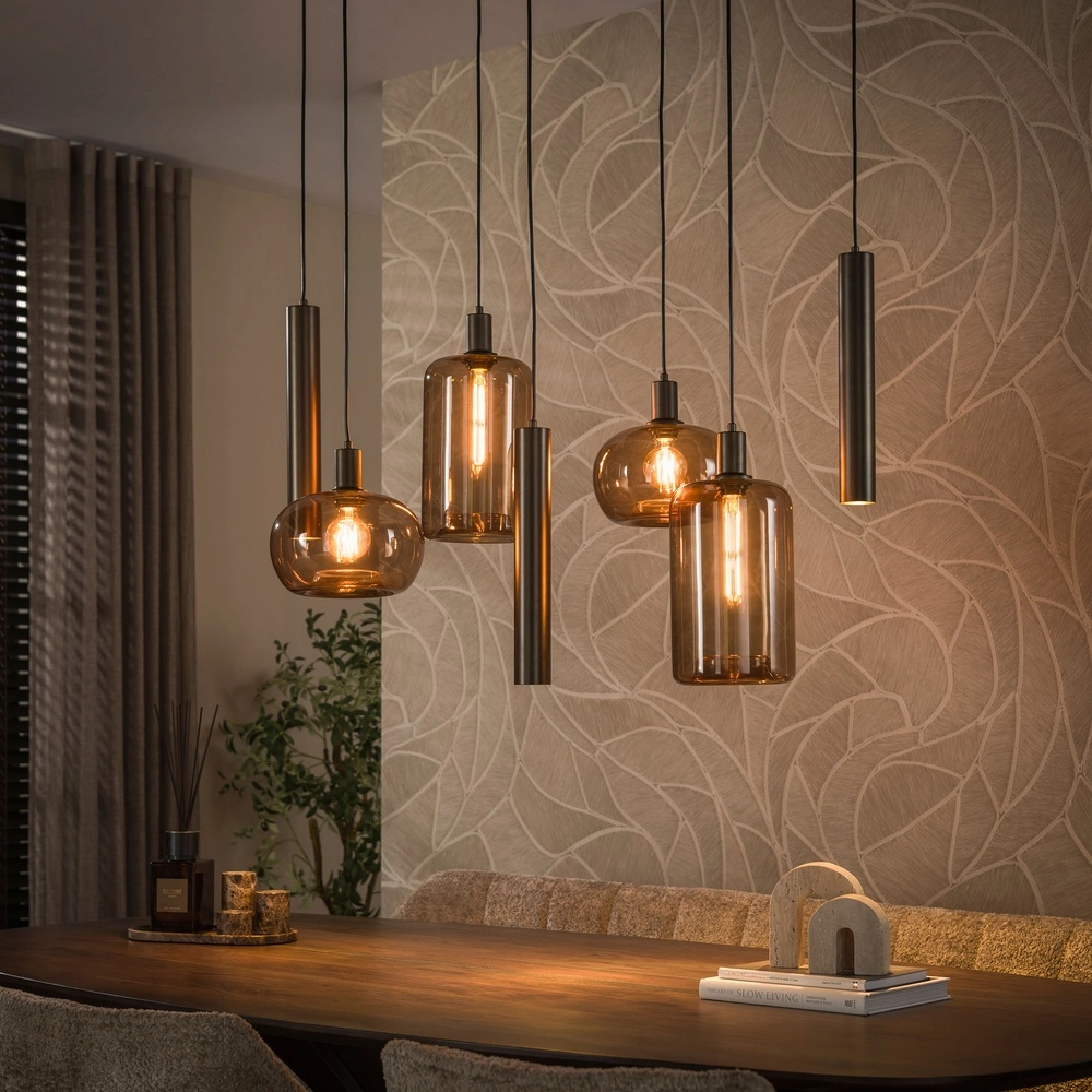 Moderne Pendellampe Serene 7-helles Sienabraun