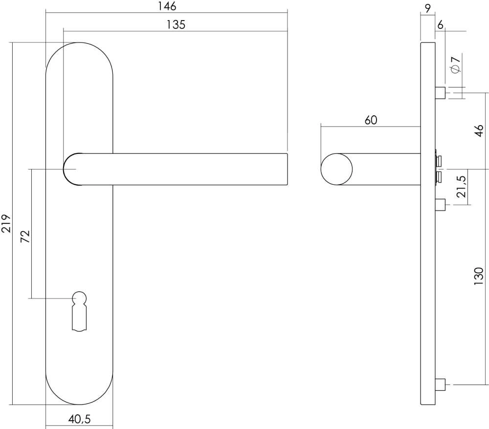 Fester Türgriff Hoek 90 Schlüsselloch 72mm Edelstahl Intersteel 8714186179604