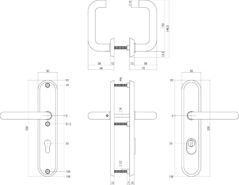 Hintertür-Hardware Aurano PC 55mm Kernzugschutz oval schwarz Intersteel 8714186429174