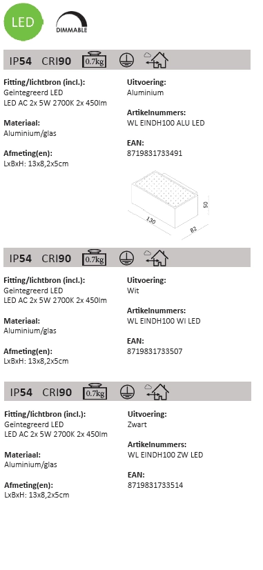 LED-Fassadenscheinwerfer Eindh 13cm - weiß Artdelight 8719831733507