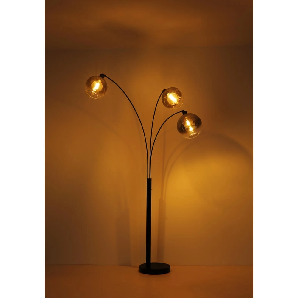Schwarze Stehleuchte Newcastle Sphere Rauchglas 3-flammig Globo 9007371449798