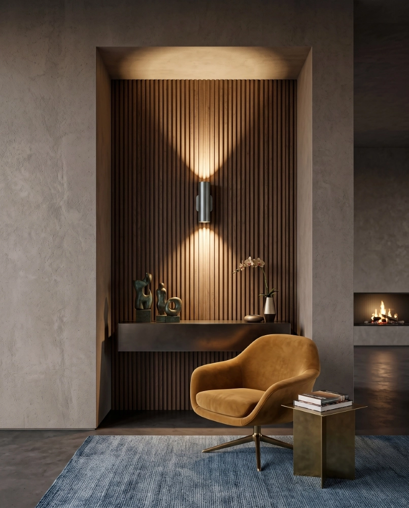 Wandspot in hellem Bronze Megano 2 mit Up- & Downlight