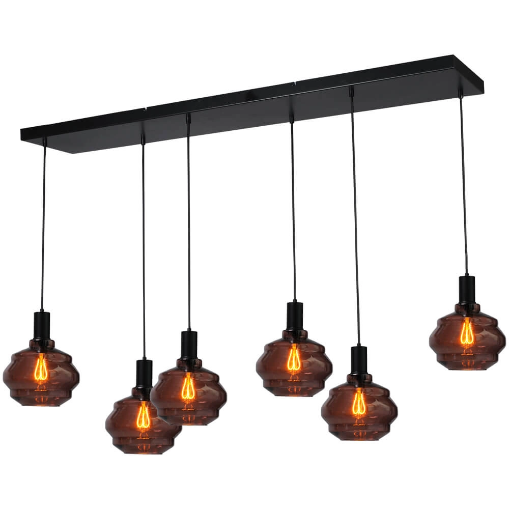 6-flammige Hängelampe - schwarz - Porto mit kugelroter Brille Masterlight 8718121270456