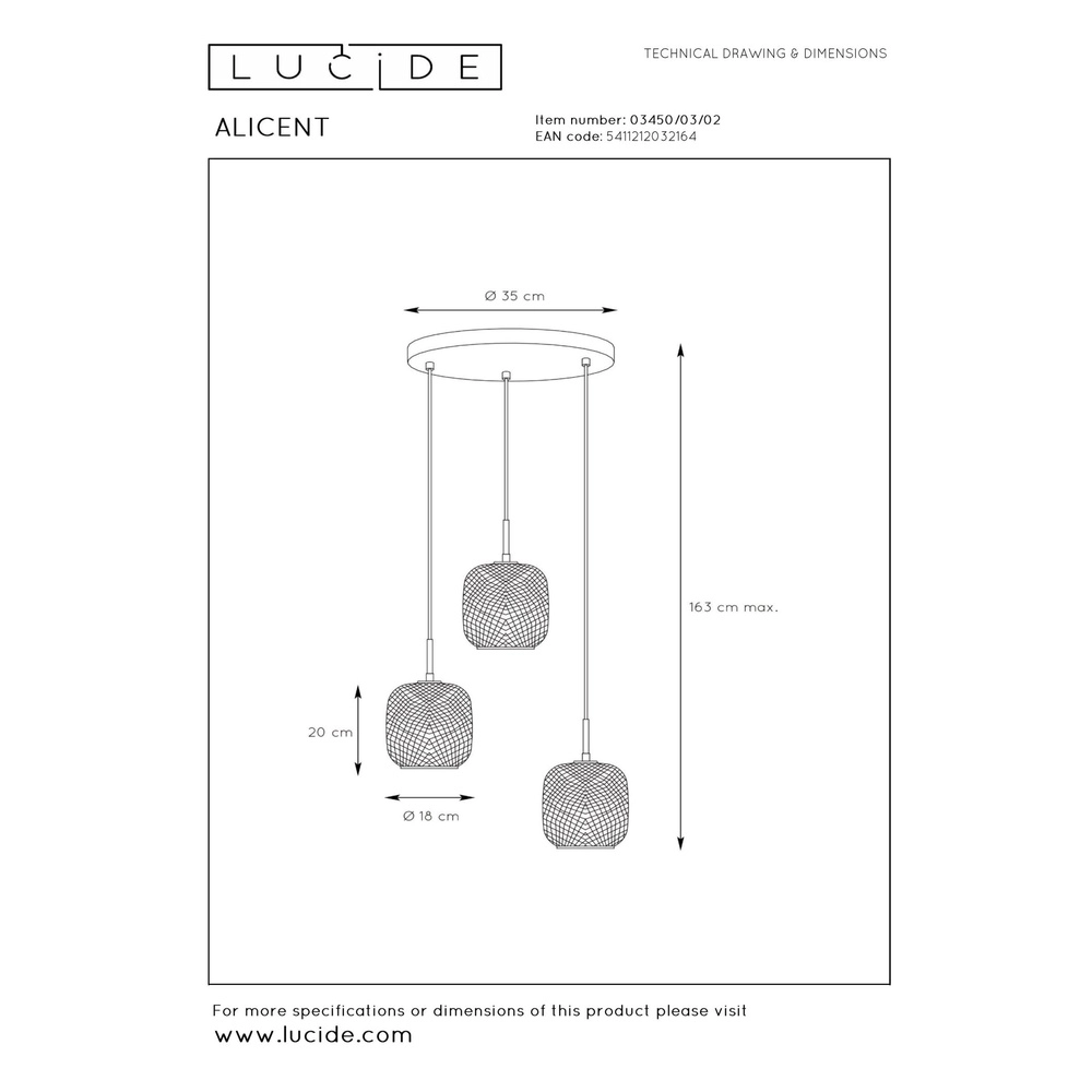 Elegante Pendellampe Alicent Gold 3-Licht Lucide 5411212032164